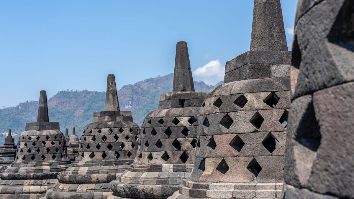 stone stupas at buddhist temple